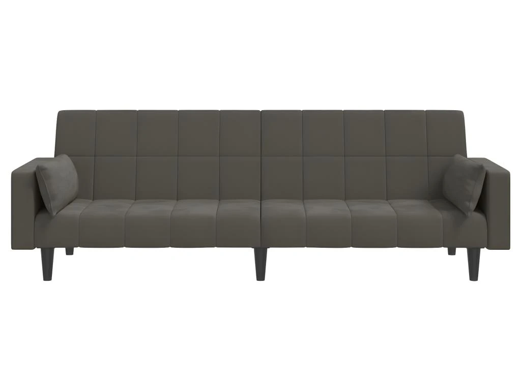 Canapé-lit à 2 Places Avec Deux Oreillers Gris Foncé Velours 5 Canapé-lit à 2 Places Avec Deux Oreillers Gris Foncé Velours – Image 5