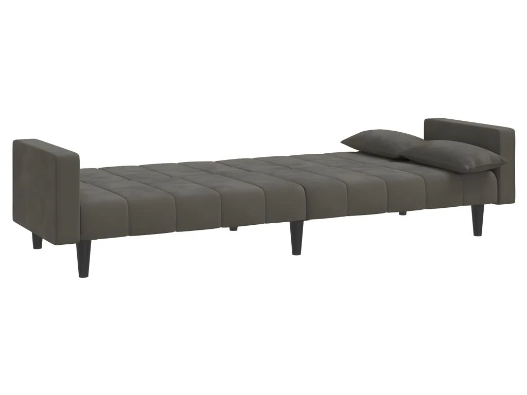 Canapé-lit à 2 Places Avec Deux Oreillers Gris Foncé Velours 6 Canapé-lit à 2 Places Avec Deux Oreillers Gris Foncé Velours – Image 6