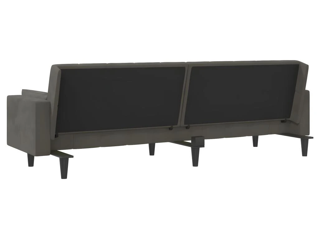 Canapé-lit à 2 Places Avec Deux Oreillers Gris Foncé Velours 8 Canapé-lit à 2 Places Avec Deux Oreillers Gris Foncé Velours – Image 8