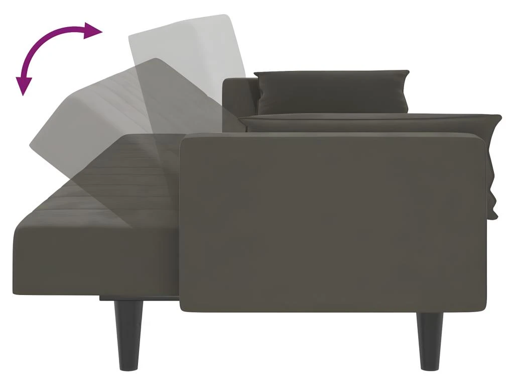 Canapé-lit à 2 Places Avec Deux Oreillers Gris Foncé Velours 9 Canapé-lit à 2 Places Avec Deux Oreillers Gris Foncé Velours – Image 9