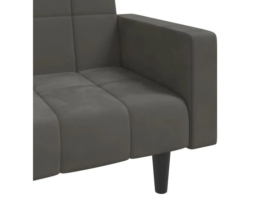 Canapé-lit à 2 Places Avec Deux Oreillers Gris Foncé Velours 10 Canapé-lit à 2 Places Avec Deux Oreillers Gris Foncé Velours – Image 10