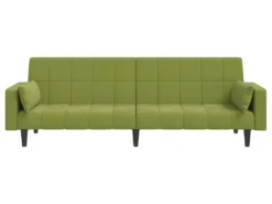 Canapé-lit à 2 Places Avec Deux Oreillers Vert Clair Velours -Canapé Soldes Boutique canape 21999627