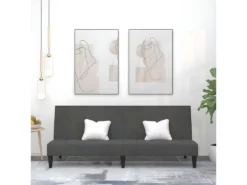 Canapé-lit à 2 Places Gris Foncé Tissu Microfibre