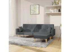 Canapé-lit à 2 Places Avec Repose-pied Gris Clair Tissu