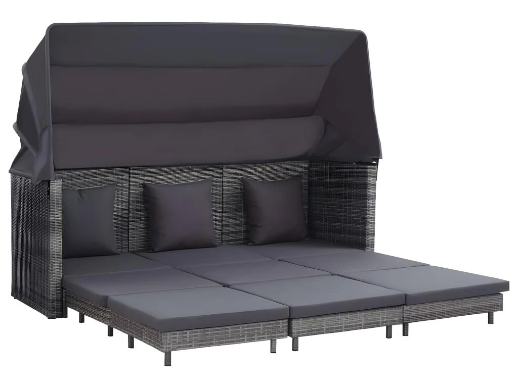 Canapé-lit Extensible 3 Places Avec Toit Résine Tressée Gris 1 Canapé-lit Extensible 3 Places Avec Toit Résine Tressée Gris
