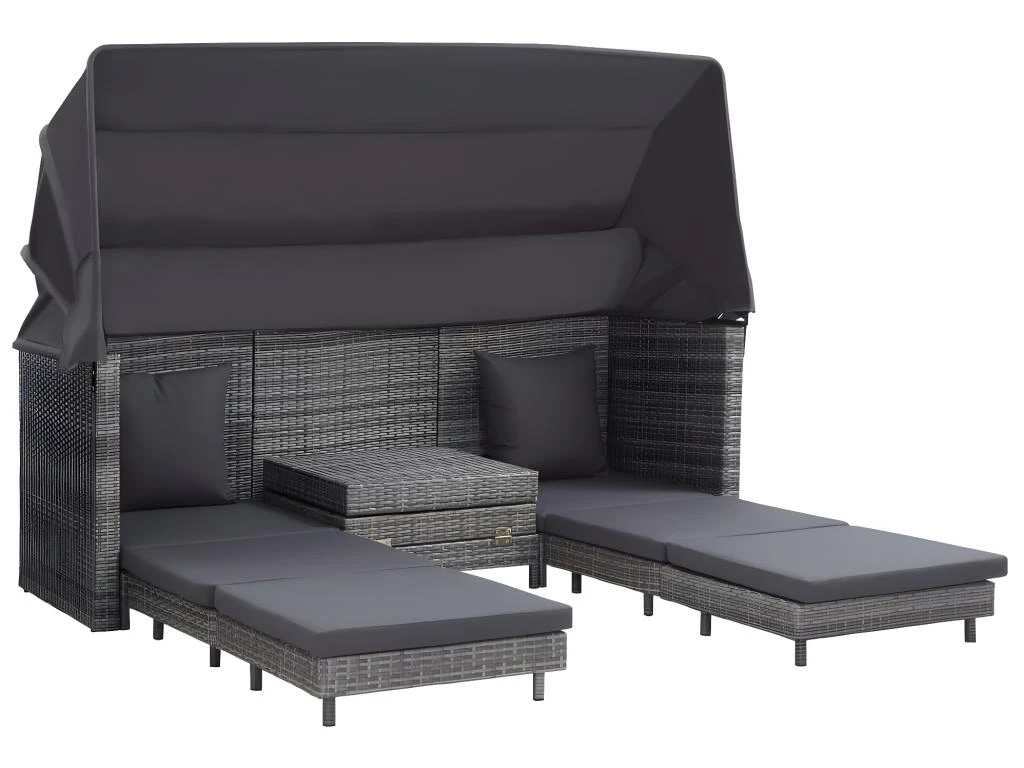 Canapé-lit Extensible 3 Places Avec Toit Résine Tressée Gris 2 Canapé-lit Extensible 3 Places Avec Toit Résine Tressée Gris – Image 2