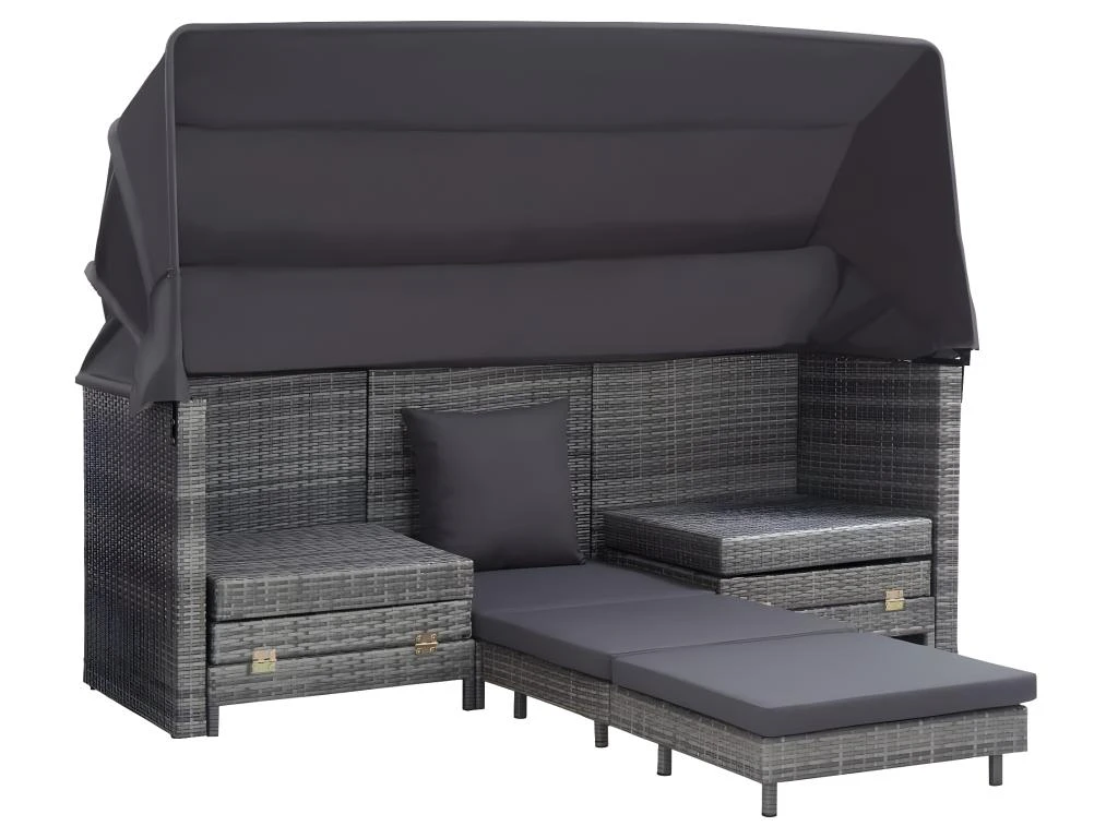 Canapé-lit Extensible 3 Places Avec Toit Résine Tressée Gris 3 Canapé-lit Extensible 3 Places Avec Toit Résine Tressée Gris – Image 3