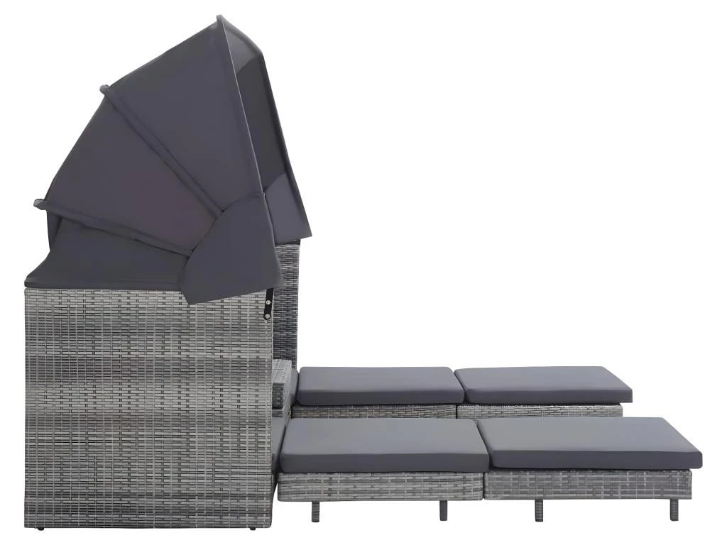 Canapé-lit Extensible 3 Places Avec Toit Résine Tressée Gris 6 Canapé-lit Extensible 3 Places Avec Toit Résine Tressée Gris – Image 6