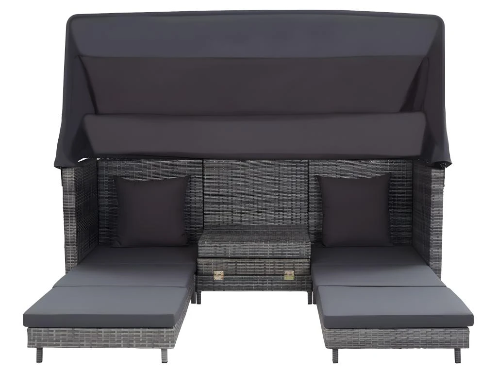 Canapé-lit Extensible 3 Places Avec Toit Résine Tressée Gris 7 Canapé-lit Extensible 3 Places Avec Toit Résine Tressée Gris – Image 7