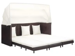 Canapé-lit Extensible 3 Places Avec Toit Résine Tressée Marron