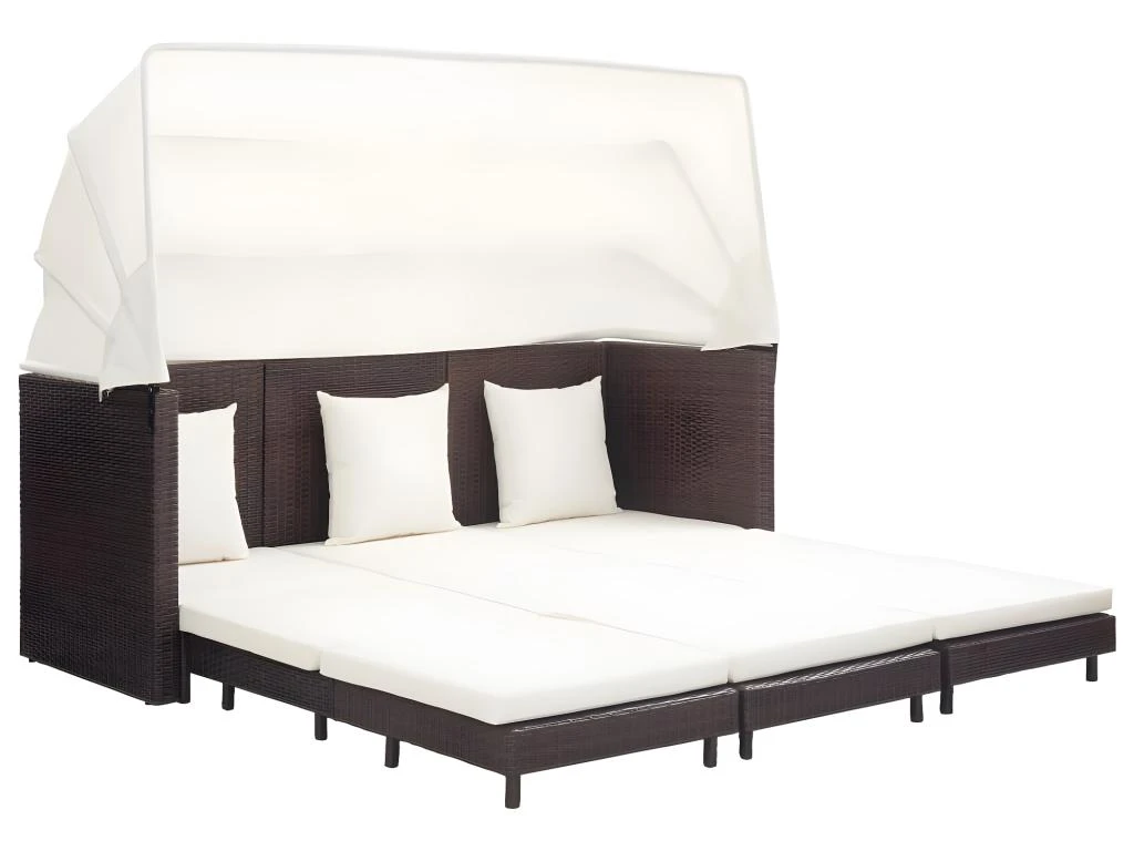 Canapé-lit Extensible 3 Places Avec Toit Résine Tressée Marron 1 Canapé-lit Extensible 3 Places Avec Toit Résine Tressée Marron