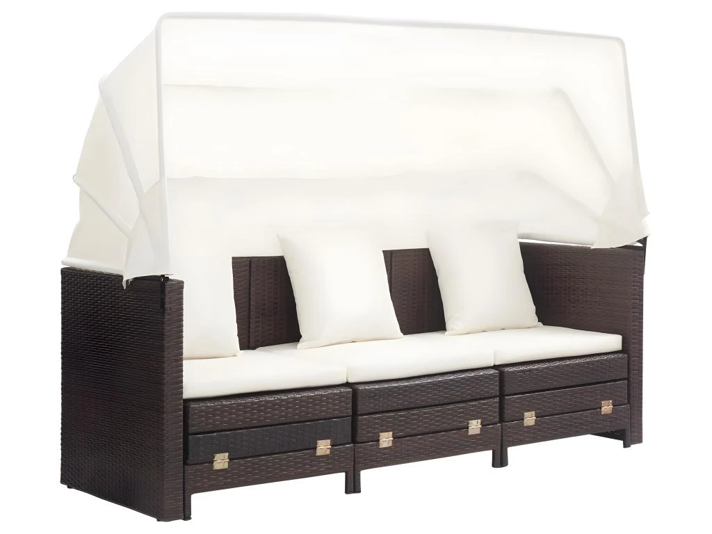 Canapé-lit Extensible 3 Places Avec Toit Résine Tressée Marron 4 Canapé-lit Extensible 3 Places Avec Toit Résine Tressée Marron – Image 4