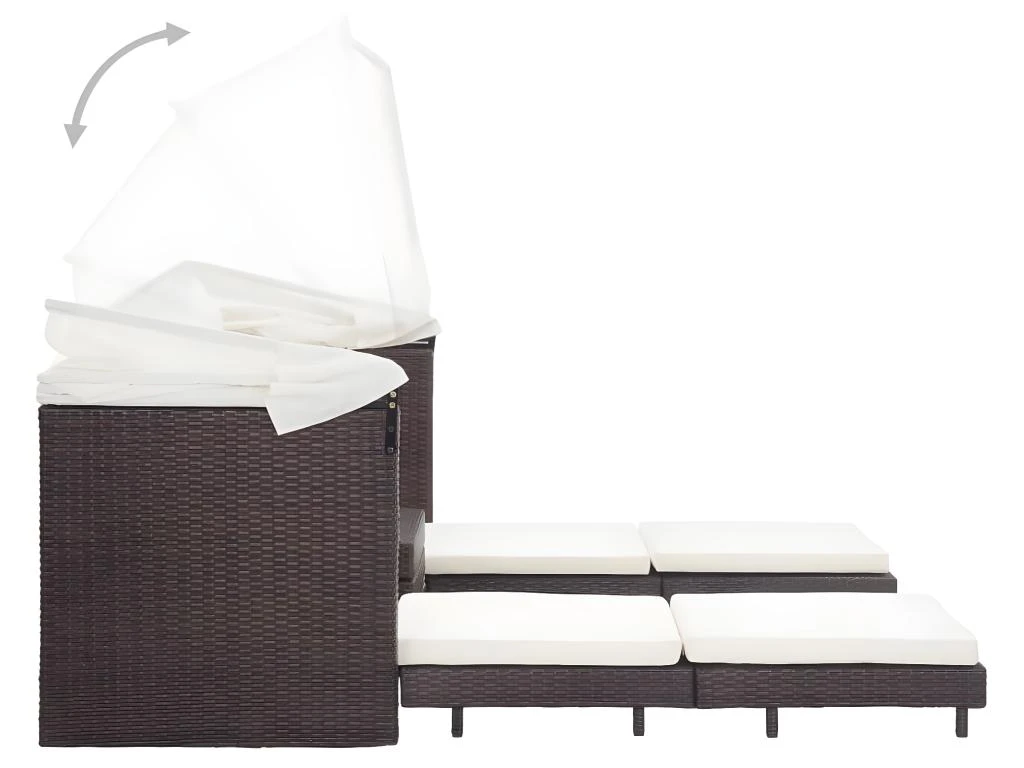 Canapé-lit Extensible 3 Places Avec Toit Résine Tressée Marron 6 Canapé-lit Extensible 3 Places Avec Toit Résine Tressée Marron – Image 6