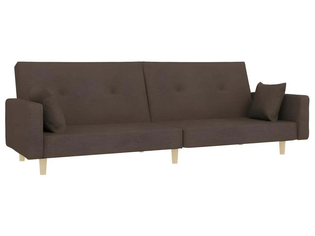 Canapé-lit à 2 Places Avec Deux Oreillers Taupe Tissu 2 Canapé-lit à 2 Places Avec Deux Oreillers Taupe Tissu – Image 2