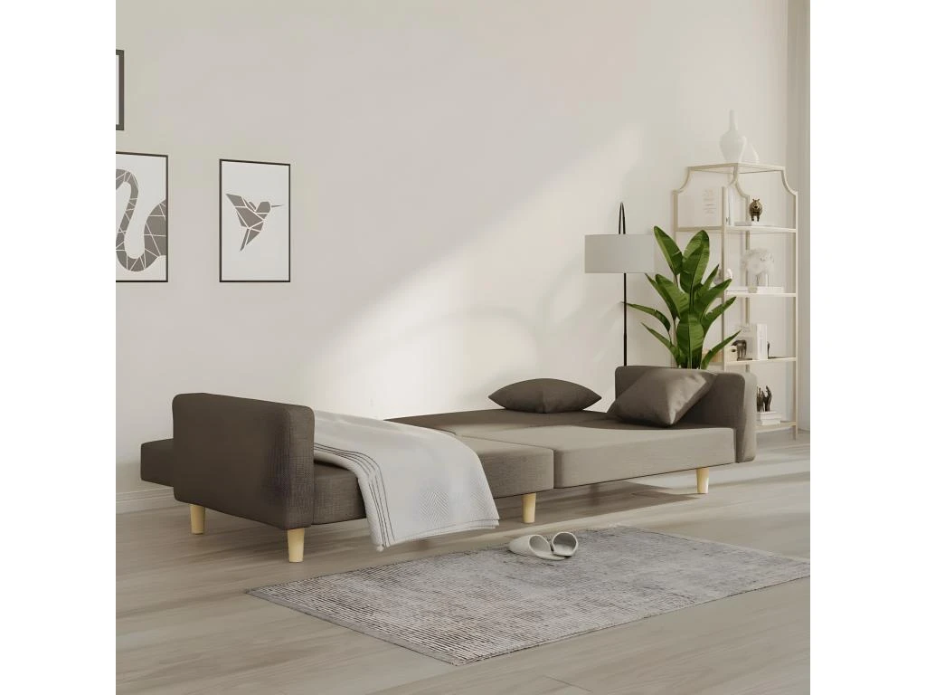 Canapé-lit à 2 Places Avec Deux Oreillers Taupe Tissu 3 Canapé-lit à 2 Places Avec Deux Oreillers Taupe Tissu – Image 3