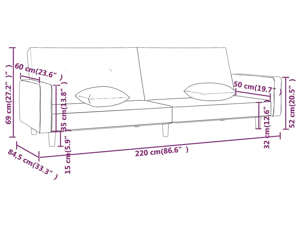 Canapé-lit à 2 Places Avec Deux Oreillers Taupe Tissu 10 Canapé-lit à 2 Places Avec Deux Oreillers Taupe Tissu – Image 10