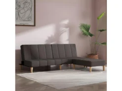 Canapé-lit à 2 Places Avec Tabouret Gris Foncé Tissu
