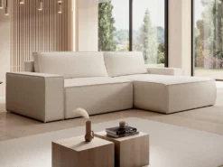 Canapé D'angle Droit Convertible En Tissu Texturé Beige AMELIA -Canapé Soldes Boutique canape 22027279