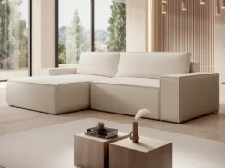 Canapé D'angle Gauche Convertible En Tissu Texturé Beige AMELIA -Canapé Soldes Boutique canape 22027331