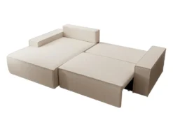 Canapé D'angle Gauche Convertible En Tissu Texturé Beige AMELIA -Canapé Soldes Boutique canape 22027353