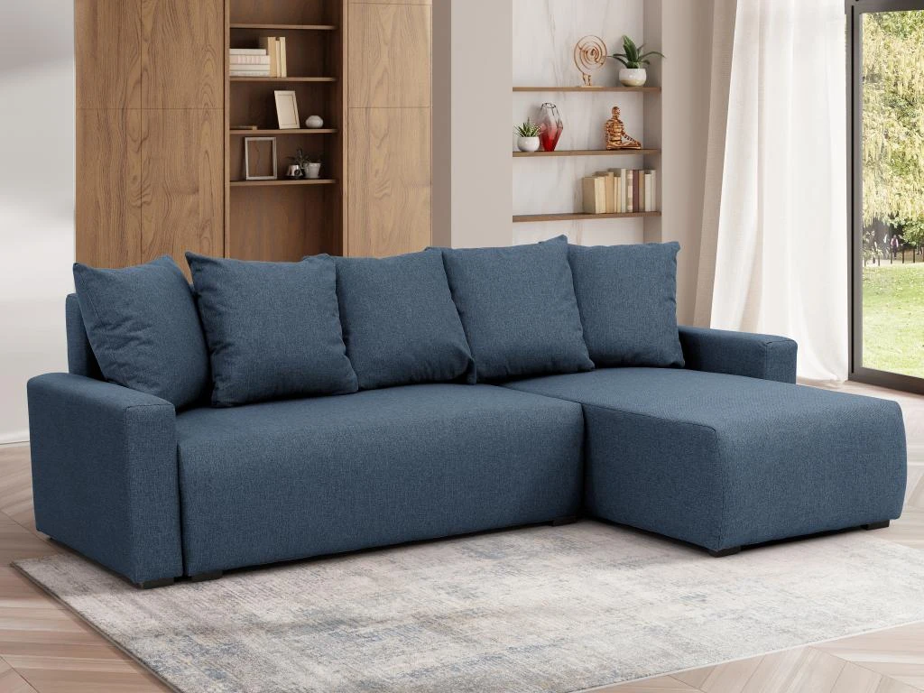 Canapé D'angle Convertible Et Réversible En Tissu Bleu LADAZIA 1 Canapé D'angle Convertible Et Réversible En Tissu Bleu LADAZIA