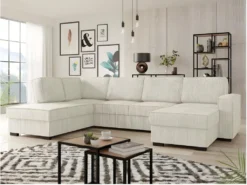 Canapé Panoramique Convertible BERY En Velours Côtelé Beige