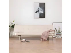 Canapé-lit Avec Deux Oreillers Crème Polyester