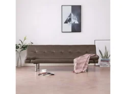 Canapé-lit Avec Deux Oreillers Marron Similicuir