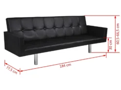 Canapé-lit Avec Accoudoir Cuir Synthétique Noir -Canapé Soldes Boutique canape 22060149