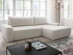 Canapé D'angle Droit Convertible En Tissu Texturé Crème DAVISO -Canapé Soldes Boutique canape 22099529