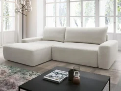 Canapé D'angle Gauche Convertible En Tissu Texturé Crème DAVISO -Canapé Soldes Boutique canape 22099917