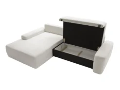 Canapé D'angle Gauche Convertible En Tissu Texturé Crème DAVISO -Canapé Soldes Boutique canape 22099925