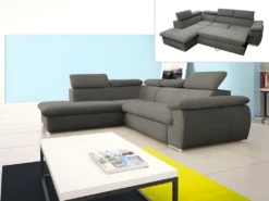 Canapé D'angle Convertible En Tissu Avec Coffre De Rangement FABIEN - Taupe - Angle Gauche -Canapé Soldes Boutique canape 221145