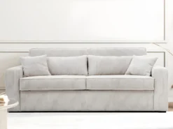 Canapé 3 Places Convertible Express En Velours Côtelé Beige - Couchage 140 Cm - Matelas 14 Cm - MONDOVI -Canapé Soldes Boutique canape 22129603