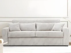 Canapé 4 Places Convertible Express En Velours Côtelé Beige - Couchage 160 Cm - Matelas 14 Cm - MONDOVI -Canapé Soldes Boutique canape 22129611