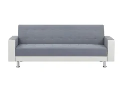 Canapé Droit Clic Clac Convertible 3 Places IVANA - Tissu Et PU Gris Foncé Et Blanc - Style Contemporain - L 208 X P 86 X H 80