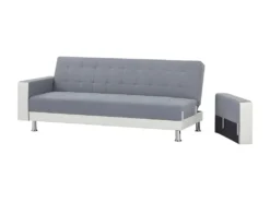 Canapé Droit Clic Clac Convertible 3 Places IVANA - Tissu Et PU Gris Foncé Et Blanc - Style Contemporain - L 208 X P 86 X H 80 -Canapé Soldes Boutique canape 22137817