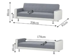 Canapé Droit Clic Clac Convertible 3 Places IVANA - Tissu Et PU Gris Foncé Et Blanc - Style Contemporain - L 208 X P 86 X H 80 -Canapé Soldes Boutique canape 22137819