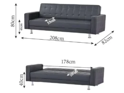 Canapé Droit Clic Clac Convertible 3 Places IVANA - PU Noir - Style Contemporain - L 208 X P 86 X H 80 Cm -Canapé Soldes Boutique canape 22137829