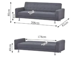 Canapé Droit Convertible 3 Places IVANA - Tissu Gris Foncé - Style Contemporain - L 208 X P 86 X H 80 Cm -Canapé Soldes Boutique canape 22137839