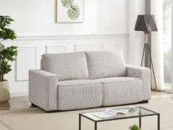 Canapé 3 Places Relax électrique En Velours Cotelé Gris Clair AMELIO