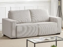 Canapé 3 Places Relax électrique En Velours Cotelé Gris Clair AMELIO -Canapé Soldes Boutique canape 22150897