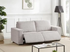 Canapé 3 Places Relax électrique En Velours Cotelé Gris Clair AMELIO -Canapé Soldes Boutique canape 22150903