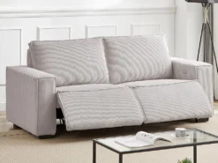 Canapé 3 Places Relax électrique En Velours Cotelé Gris Clair AMELIO -Canapé Soldes Boutique canape 22150907