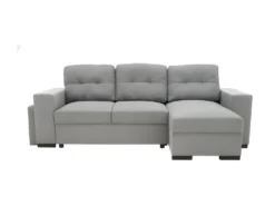 Canapé D'angle Convertible Réversible 3 Places JAMES - L 245 X H 91 X P 139 Cm - Coffre Et 2 Poufs Gris