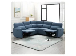 Canapé D'angle 5/6 Places LANDON -Tissu Bleu -2 Places Relax électrique Et Manuel - L 269 X P 50 X H 99 Cm