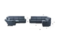 Canapé D'angle 5/6 Places LANDON -Tissu Bleu -2 Places Relax électrique Et Manuel - L 269 X P 50 X H 99 Cm -Canapé Soldes Boutique canape 22162003