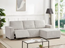 Canapé D'angle Droit Relax électrique En Velours Cotelé Gris Clair AMELIO -Canapé Soldes Boutique canape 22177623