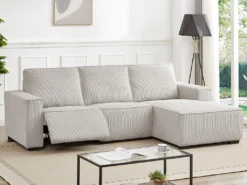 Canapé D'angle Droit Relax électrique En Velours Cotelé Gris Clair AMELIO -Canapé Soldes Boutique canape 22177625