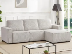 Canapé D'angle Droit Relax électrique En Velours Cotelé Gris Clair AMELIO -Canapé Soldes Boutique canape 22177629